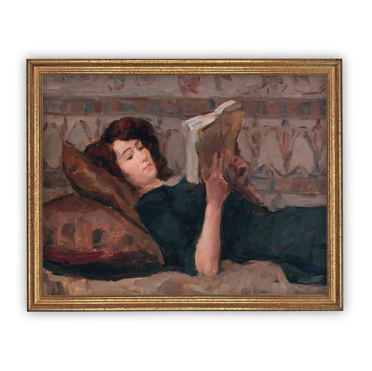 Framed Canvas Reading Woman Portrait