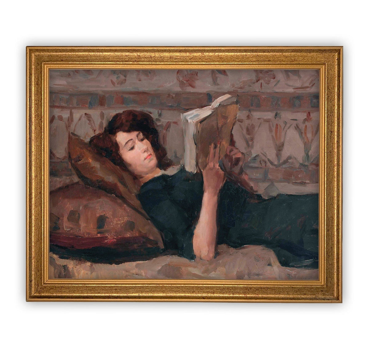 Framed Canvas Reading Woman Portrait