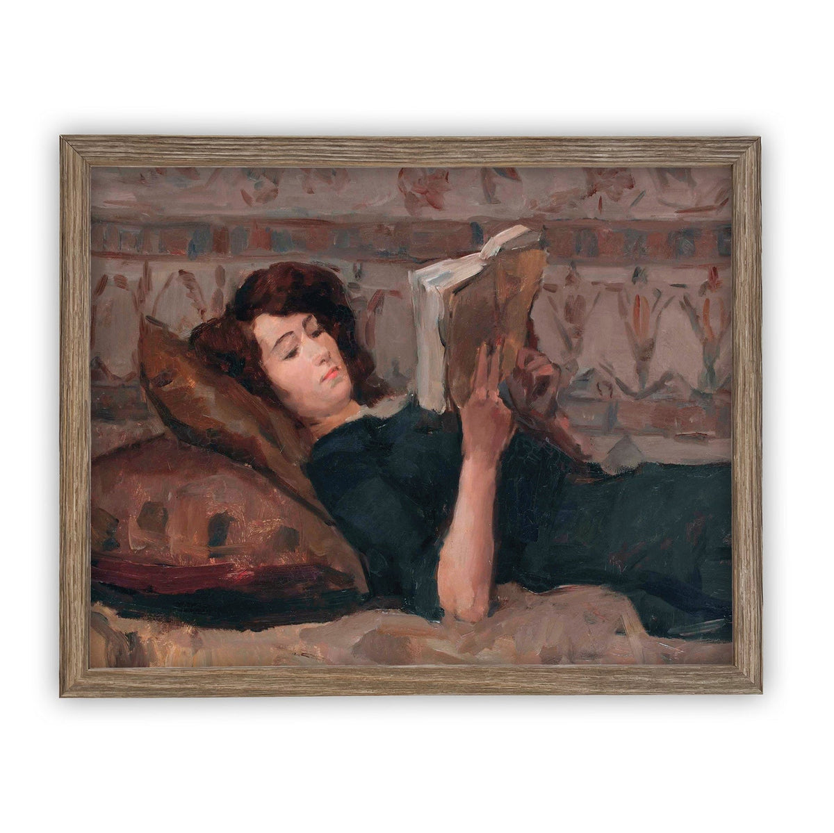 Framed Canvas Reading Woman Portrait