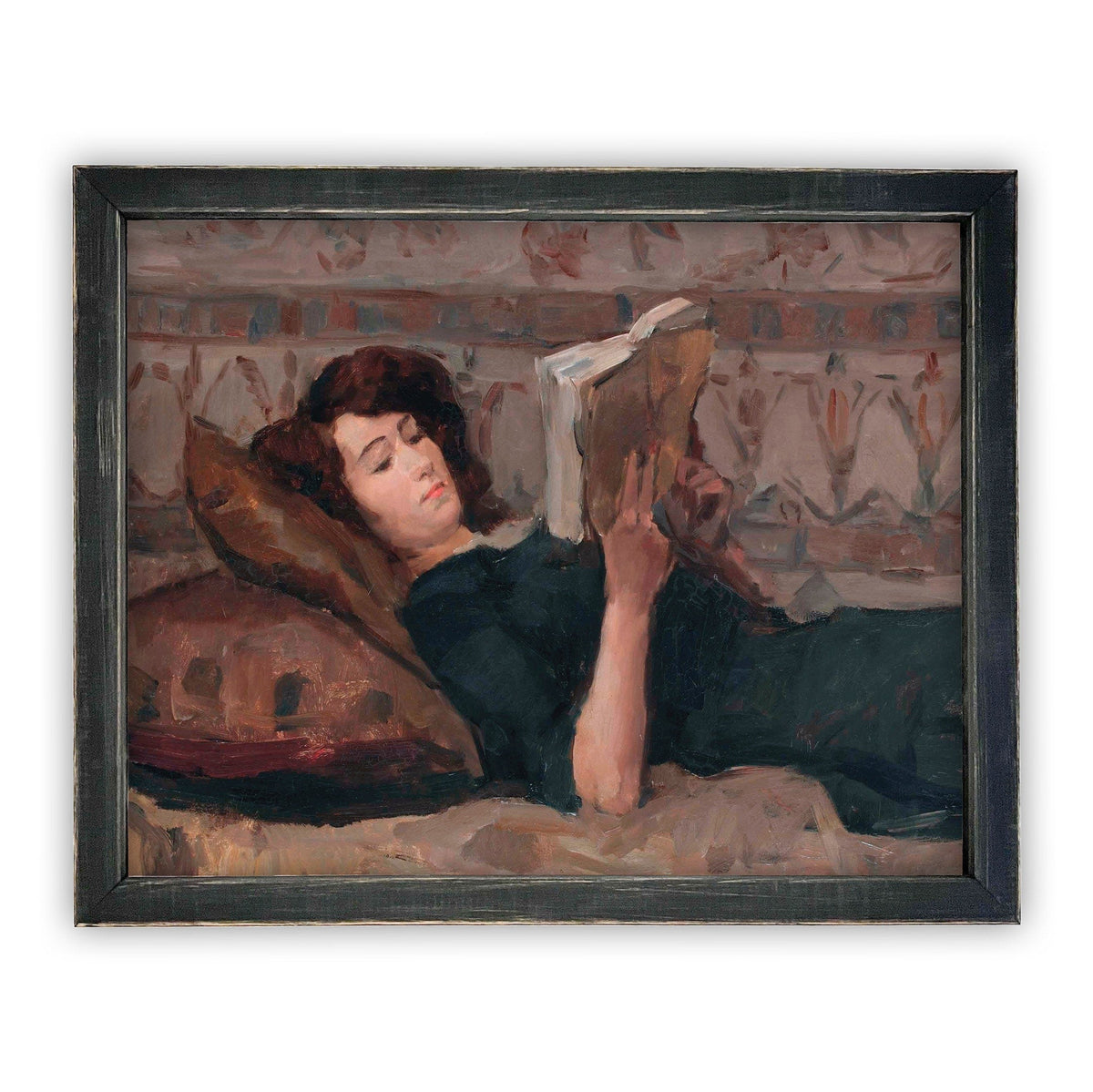 Framed Canvas Reading Woman Portrait