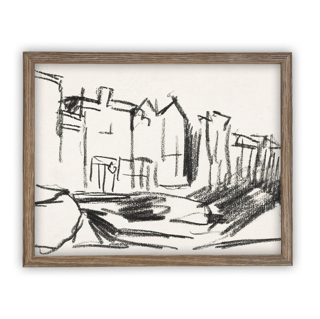 Vintage Framed Cityscape Sketch Canvas  Art