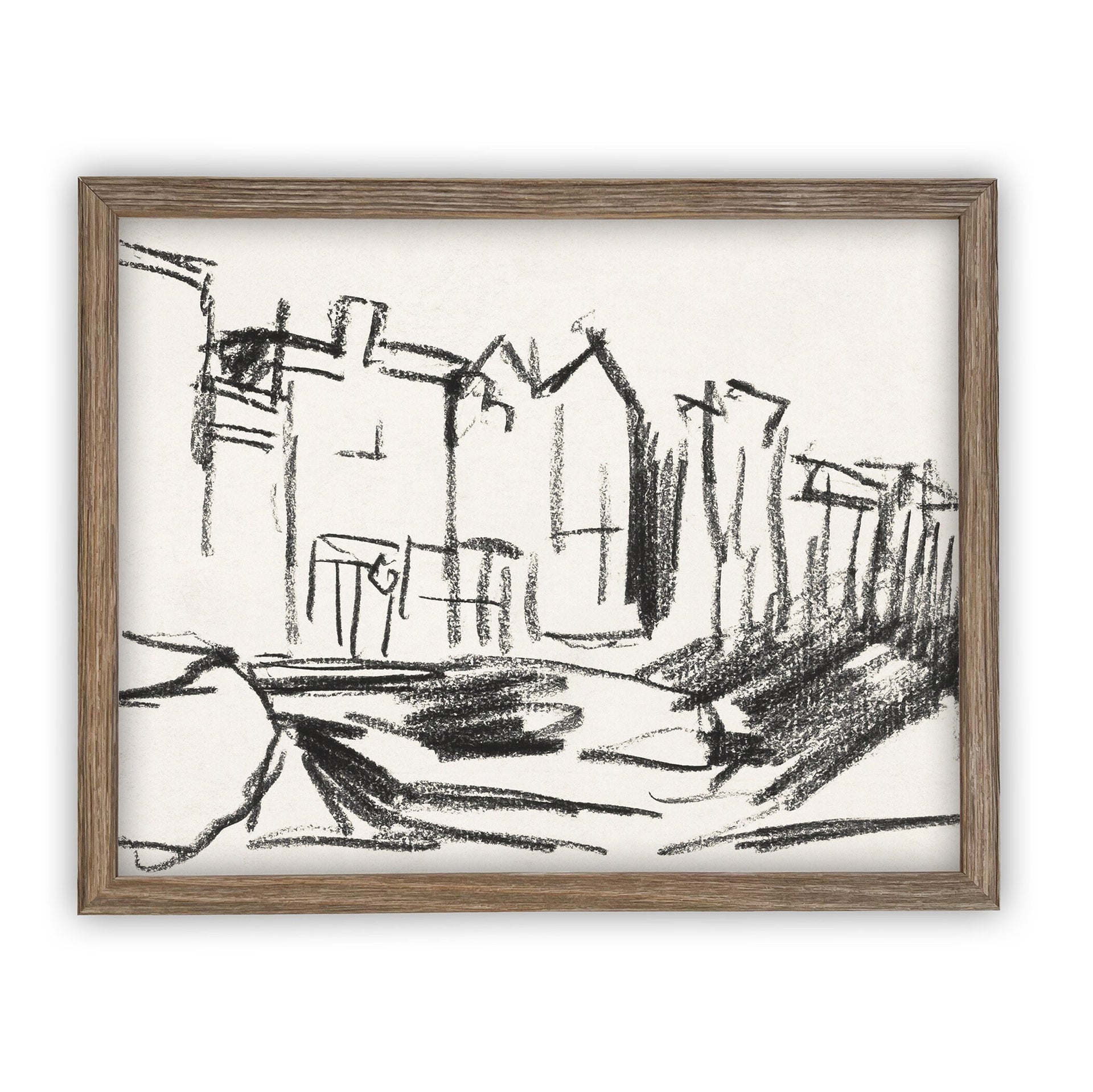 Vintage Framed Cityscape Sketch Canvas  Art
