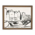 Vintage Framed Cityscape Sketch Canvas  Art