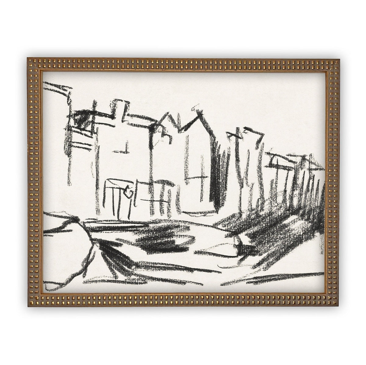 Vintage Framed Cityscape Sketch Canvas  Art