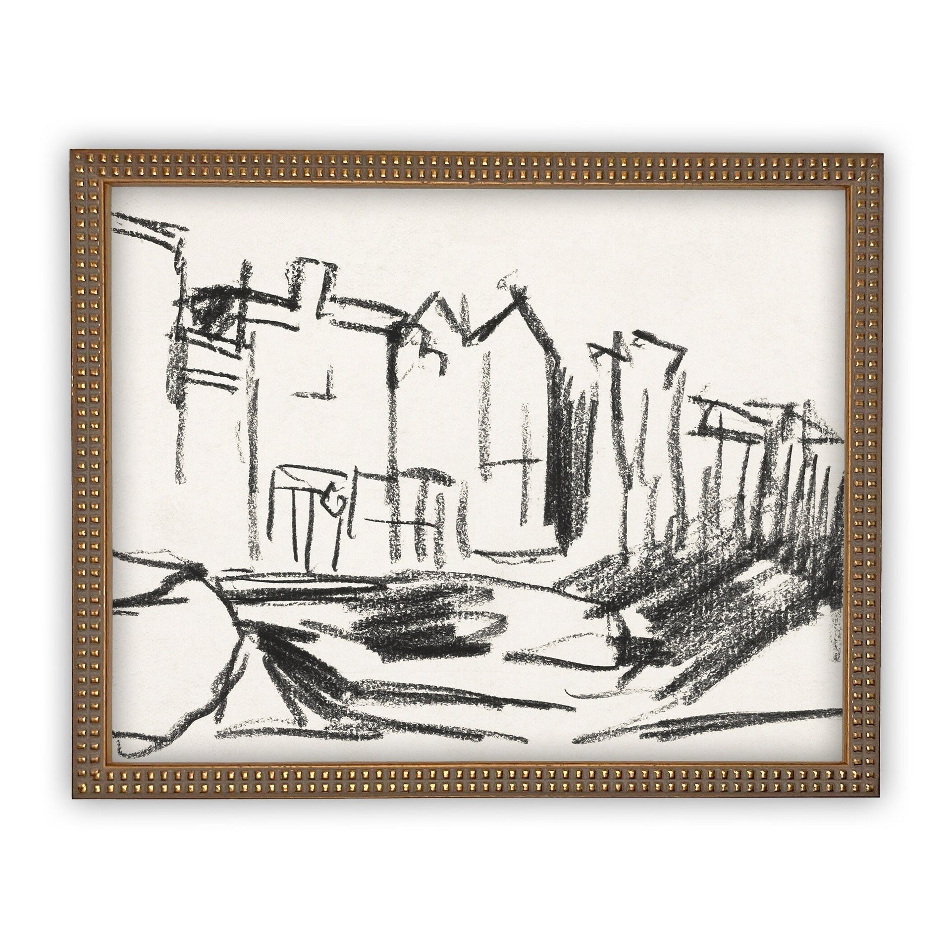 Vintage Framed Cityscape Sketch Canvas  Art