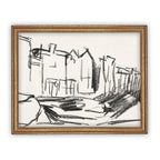 Vintage Framed Cityscape Sketch Canvas  Art