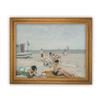 Vintage Framed Beach Scene Canvas Art