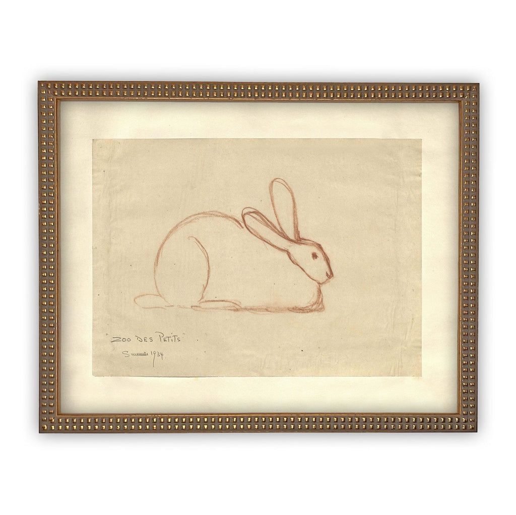 Vintage Framed Canvas Rabbit Art