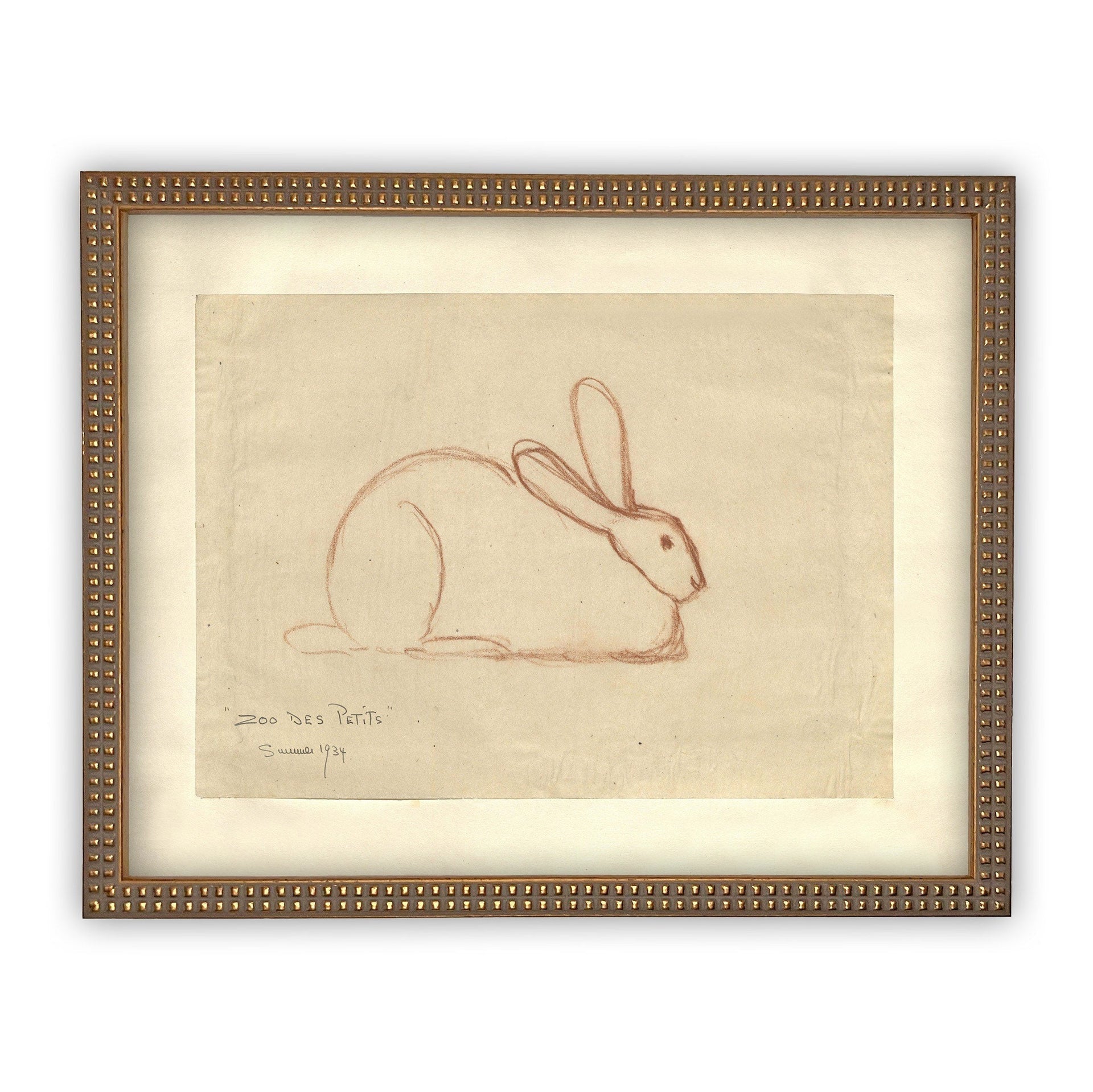 Vintage Framed Canvas Rabbit Art