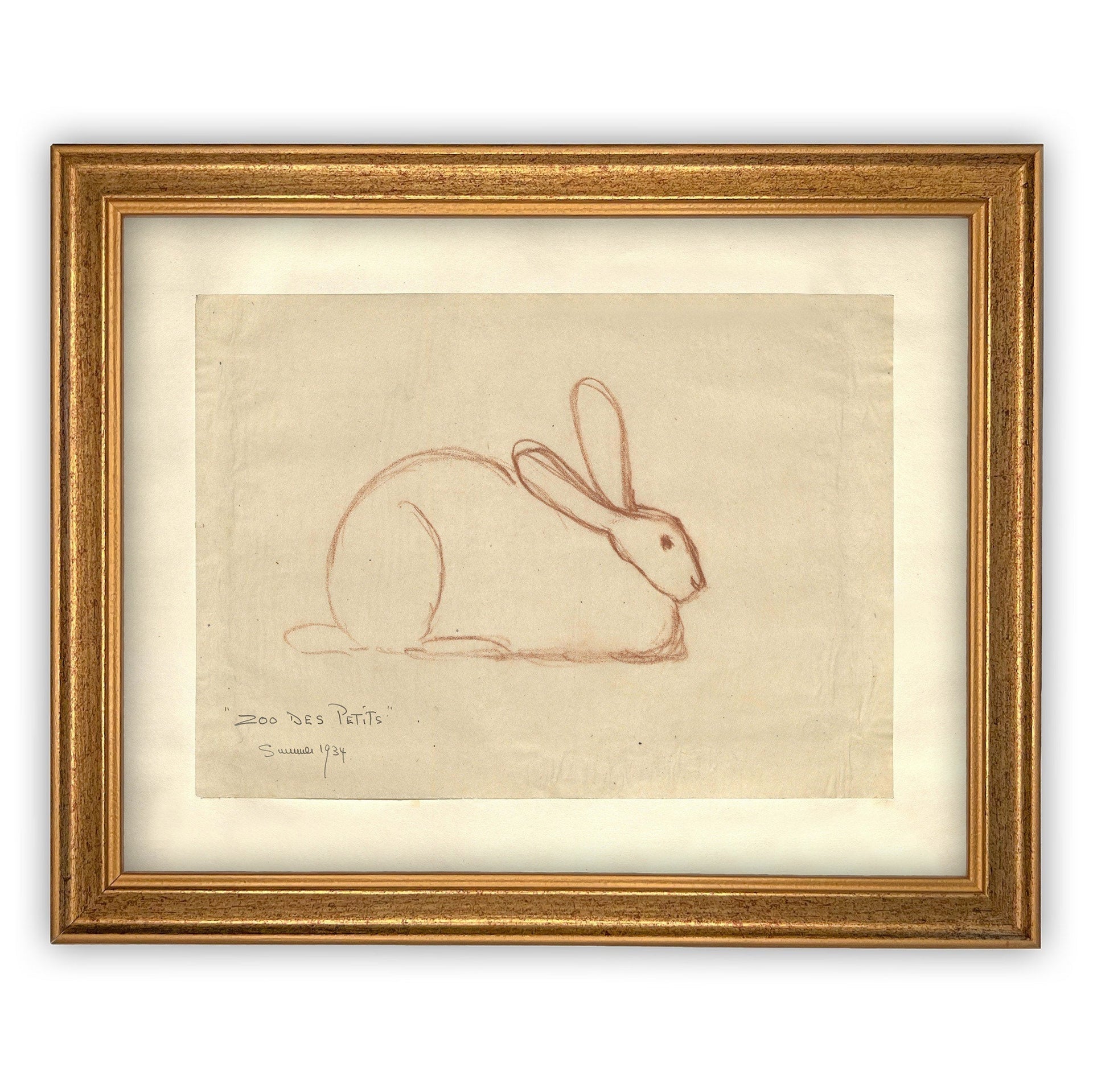 Vintage Framed Canvas Rabbit Art