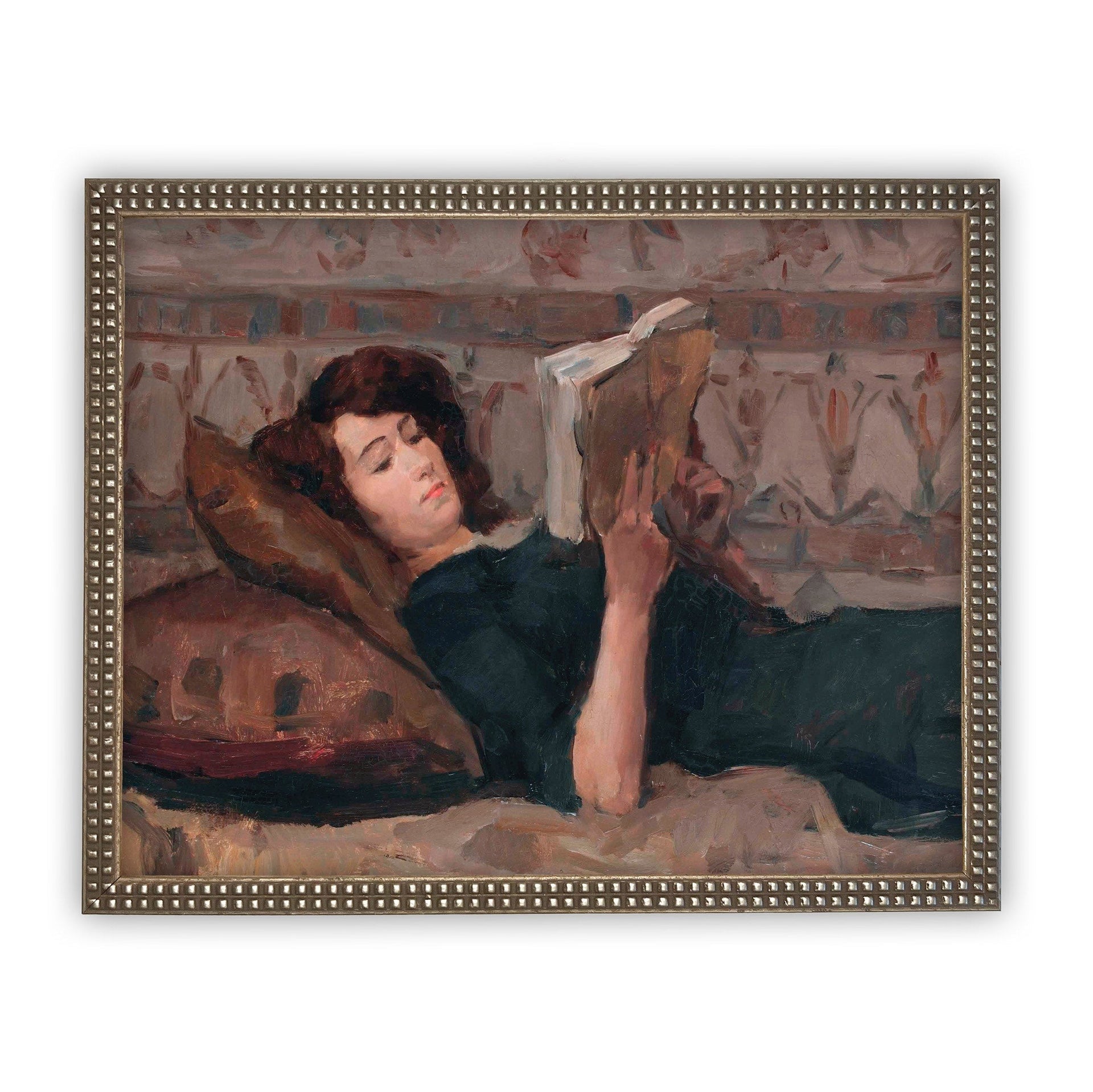 Framed Canvas Reading Woman Portrait