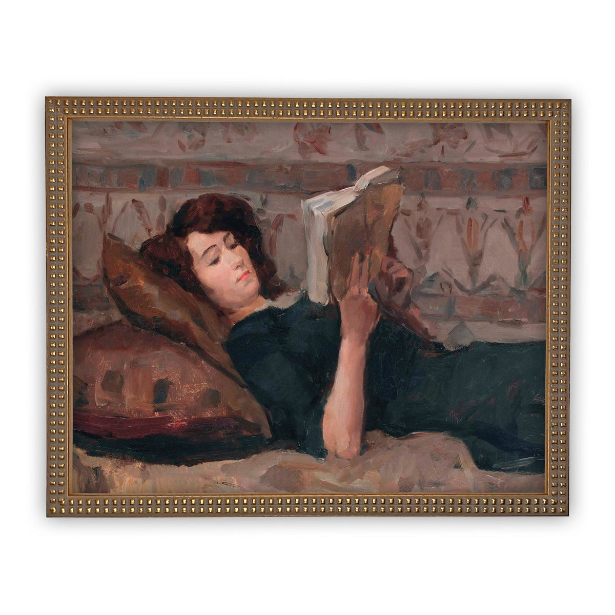 Framed Canvas Reading Woman Portrait