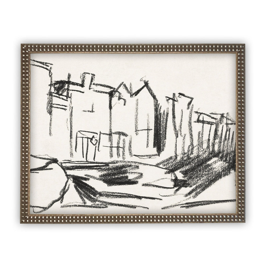 Vintage Framed Cityscape Sketch Canvas  Art