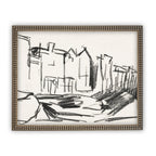 Vintage Framed Cityscape Sketch Canvas  Art