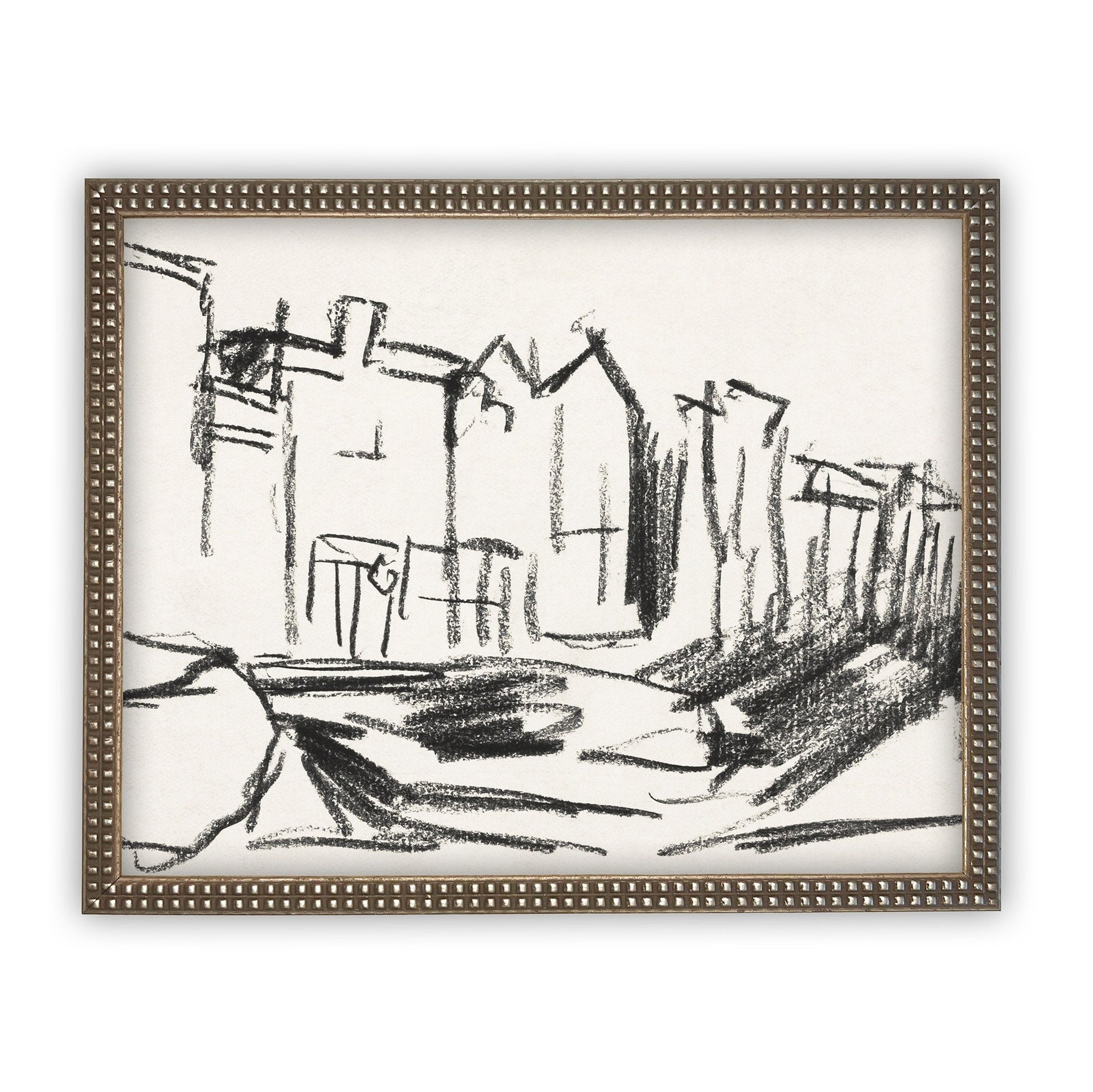 Vintage Framed Cityscape Sketch Canvas  Art