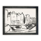 Vintage Framed Cityscape Sketch Canvas  Art
