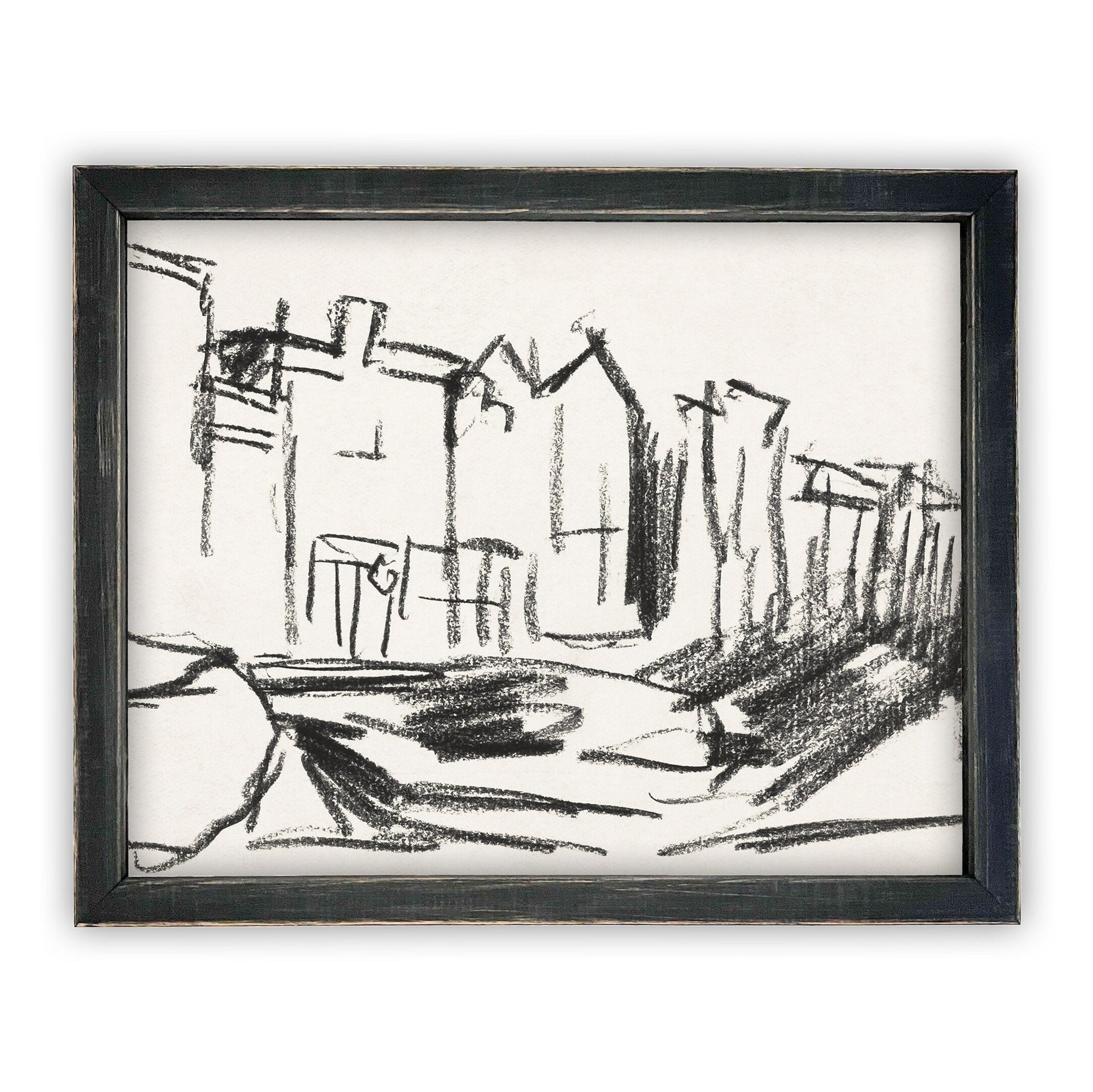 Vintage Framed Cityscape Sketch Canvas  Art