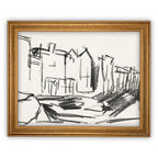 Vintage Framed Cityscape Sketch Canvas  Art
