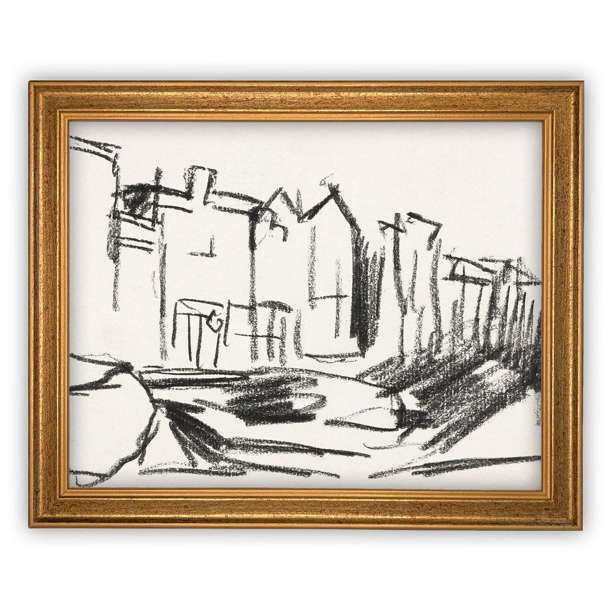 Vintage Framed Cityscape Sketch Canvas  Art