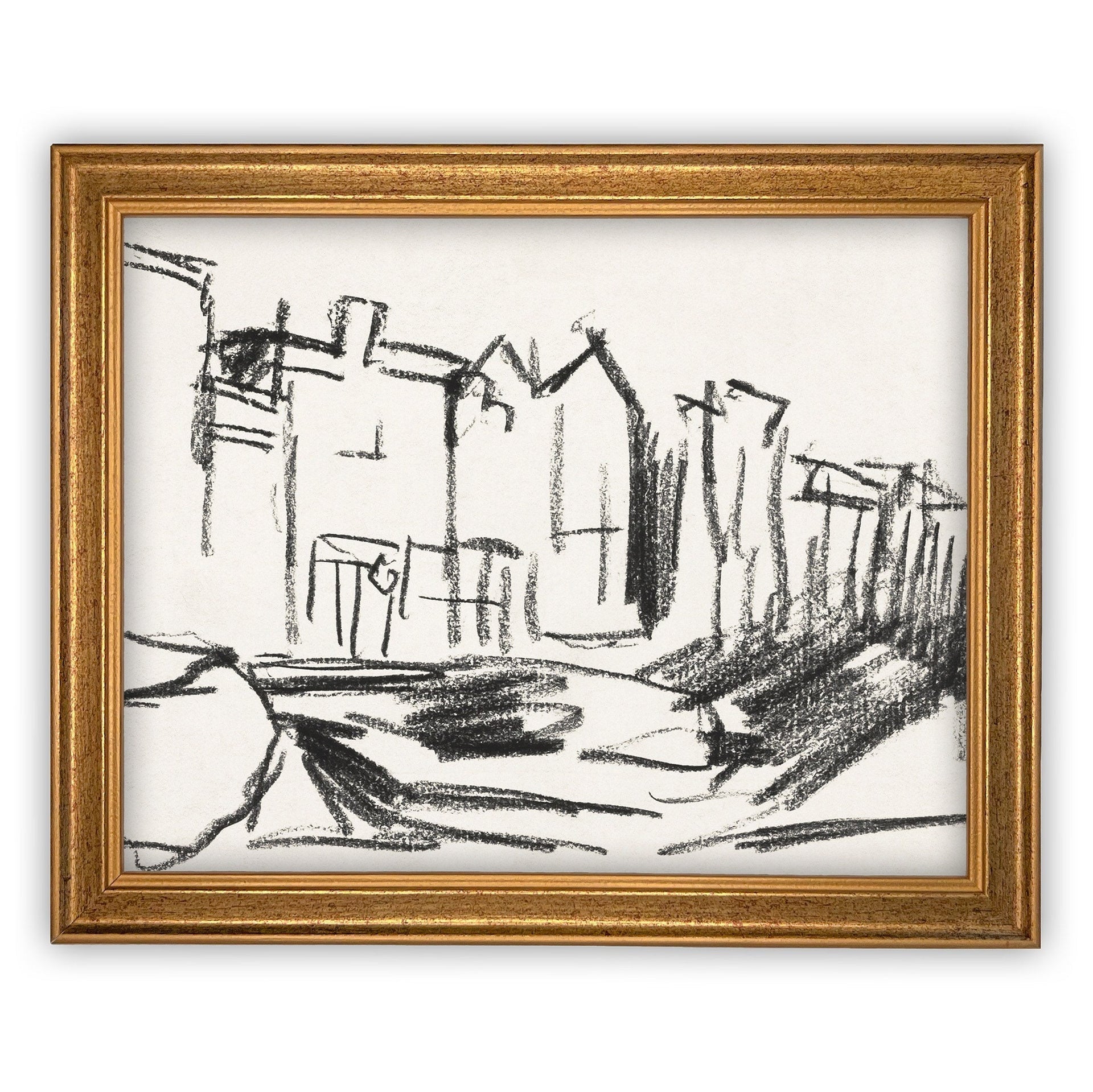 Vintage Framed Cityscape Sketch Canvas  Art