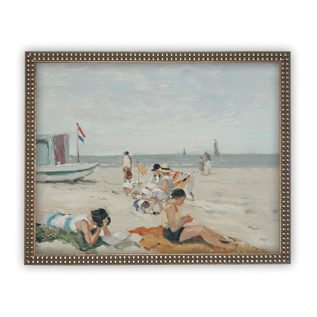 Vintage Framed Beach Scene Canvas Art