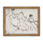 Vintage Framed Canvas Dancing Women Portrait