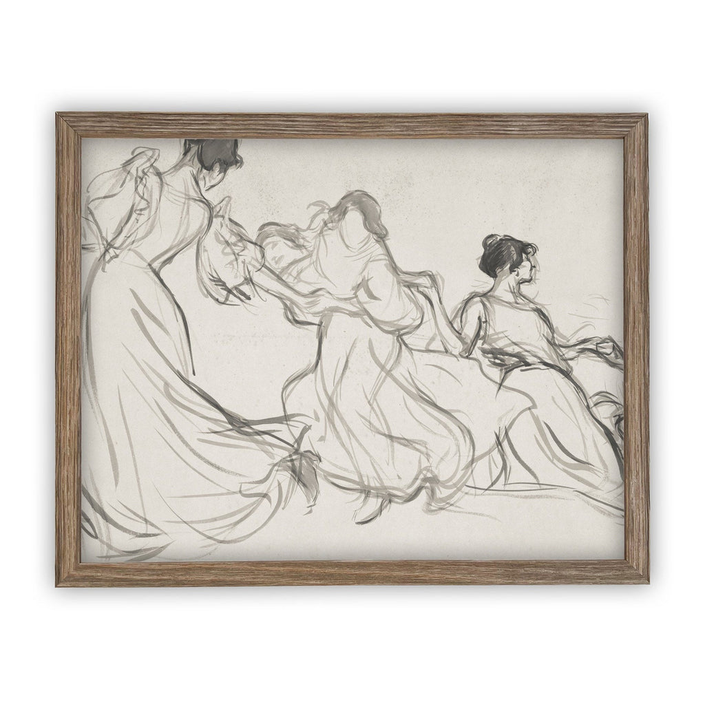 Vintage Framed Canvas Dancing Women Portrait