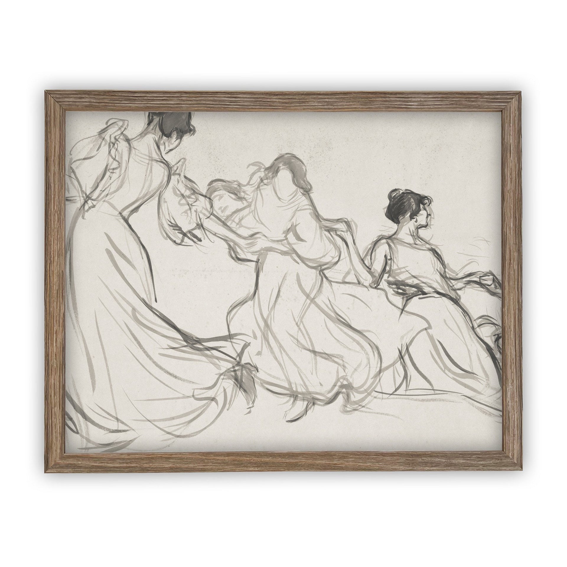 Vintage Framed Canvas Dancing Women Portrait