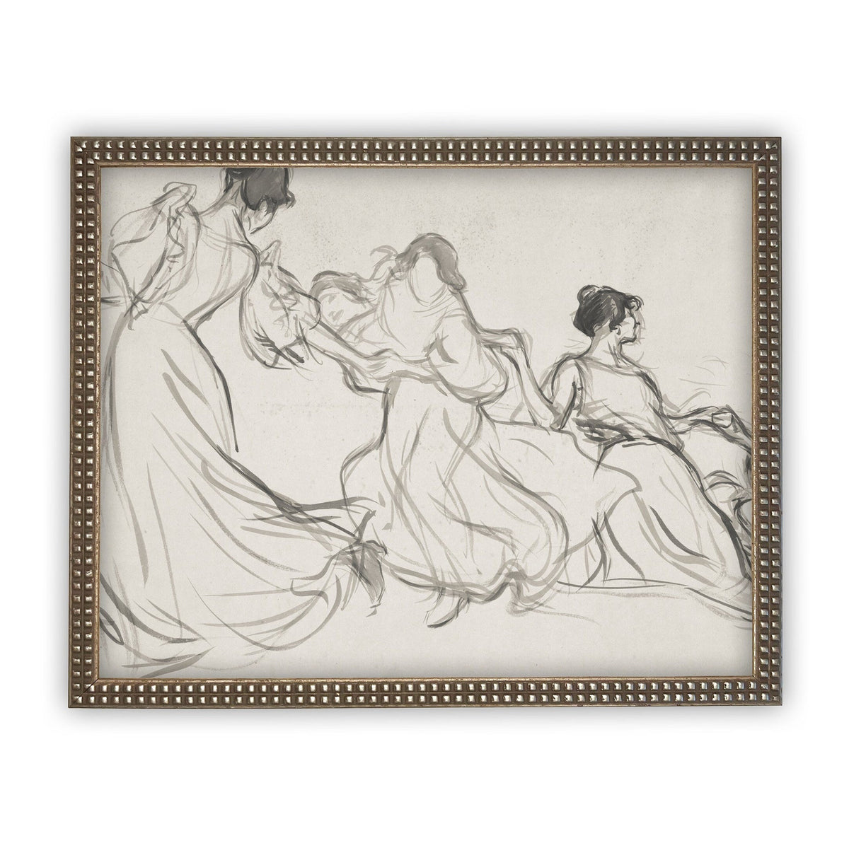 Vintage Framed Canvas Dancing Women Portrait