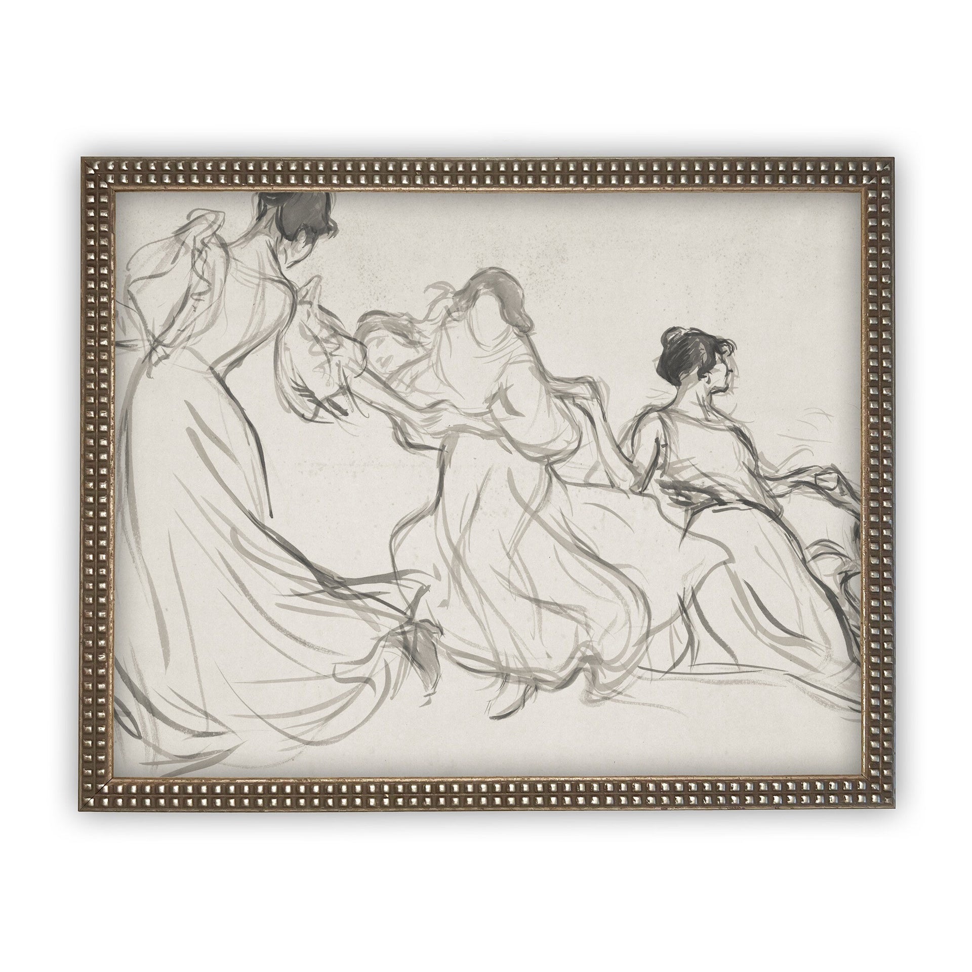 Vintage Framed Canvas Dancing Women Portrait