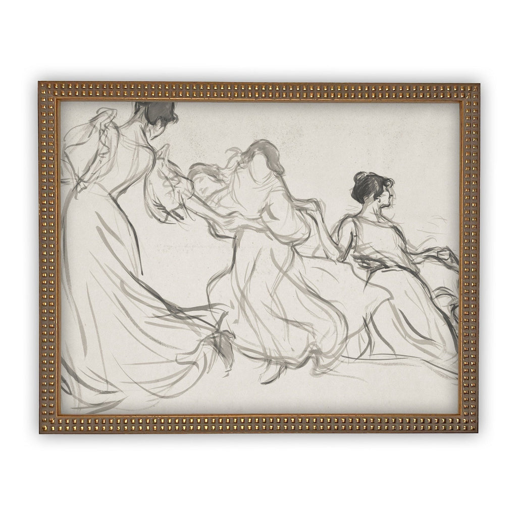 Vintage Framed Canvas Dancing Women Portrait