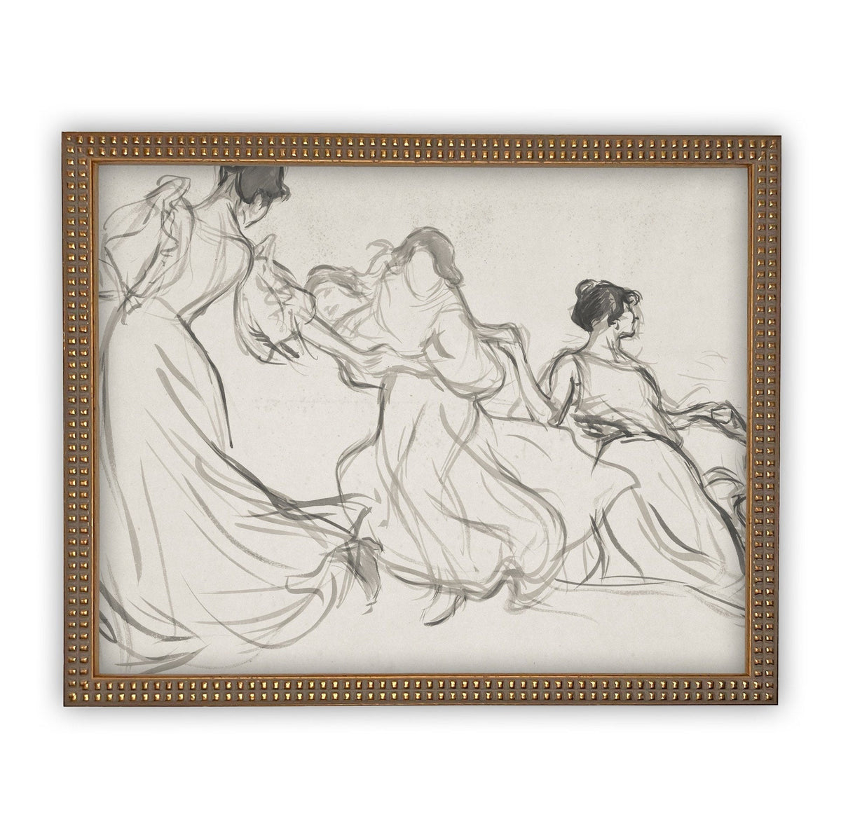 Vintage Framed Canvas Dancing Women Portrait
