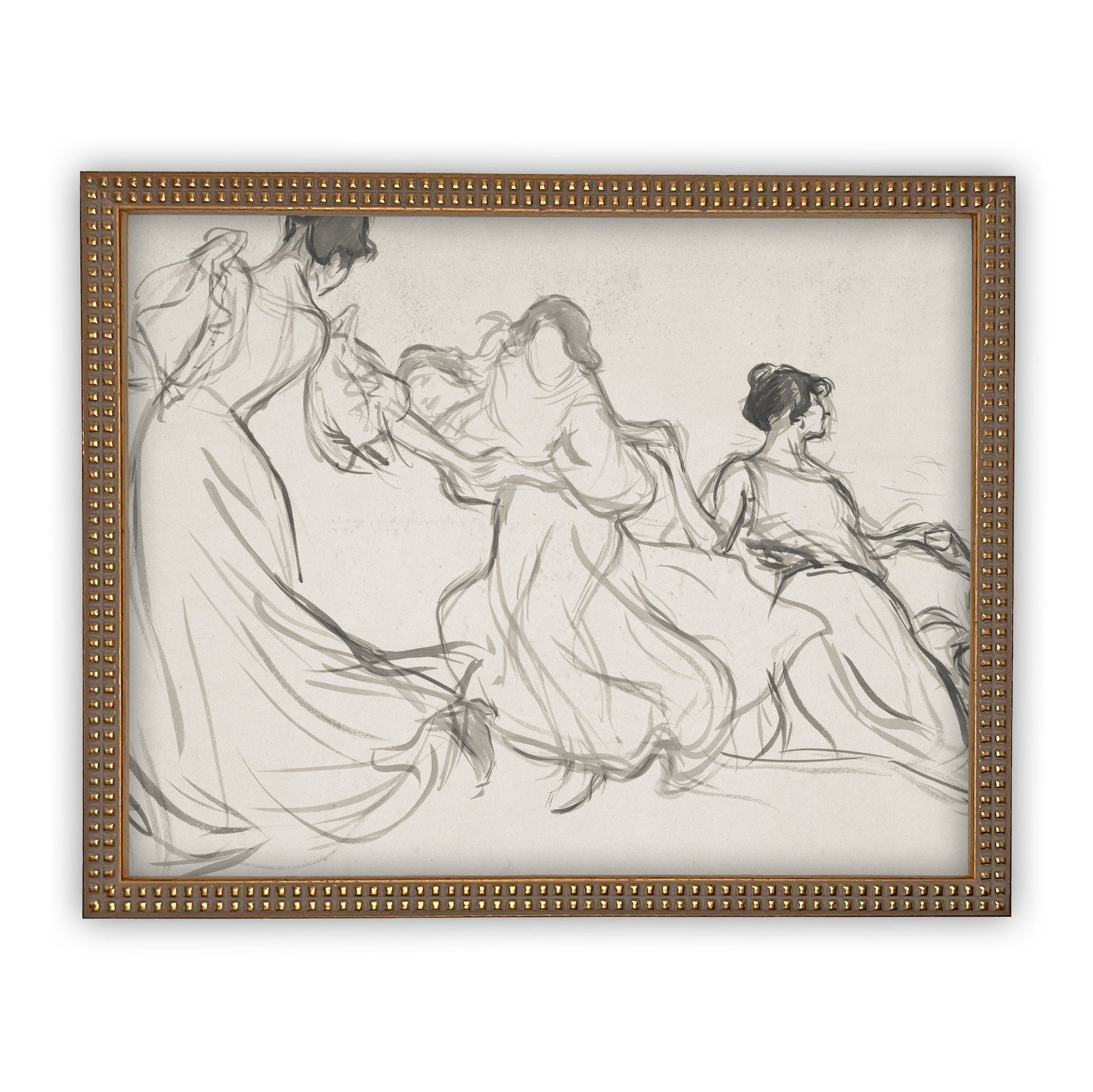 Vintage Framed Canvas Dancing Women Portrait
