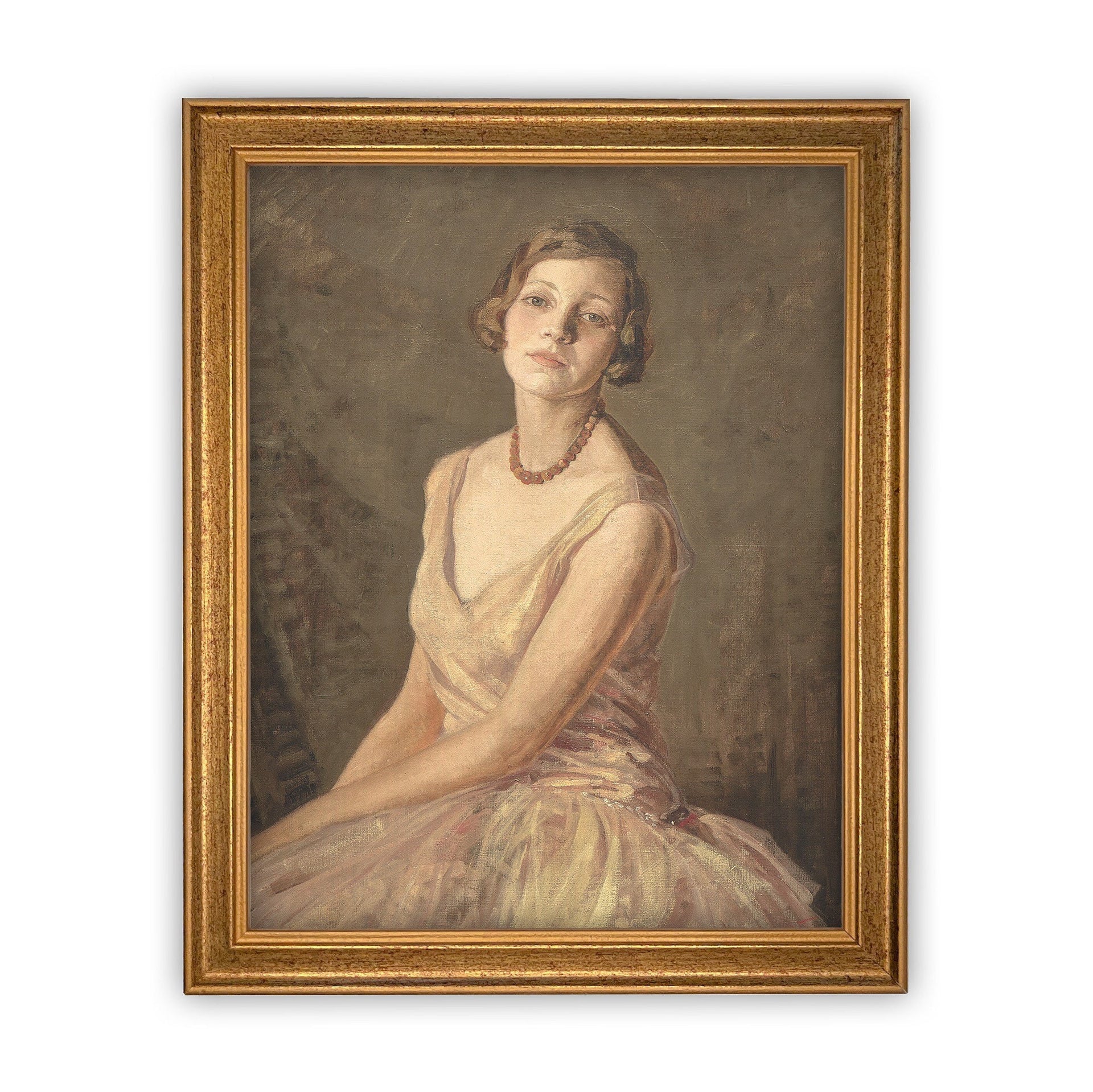 Vintage Framed Canvas Portrait of a Woman Art
