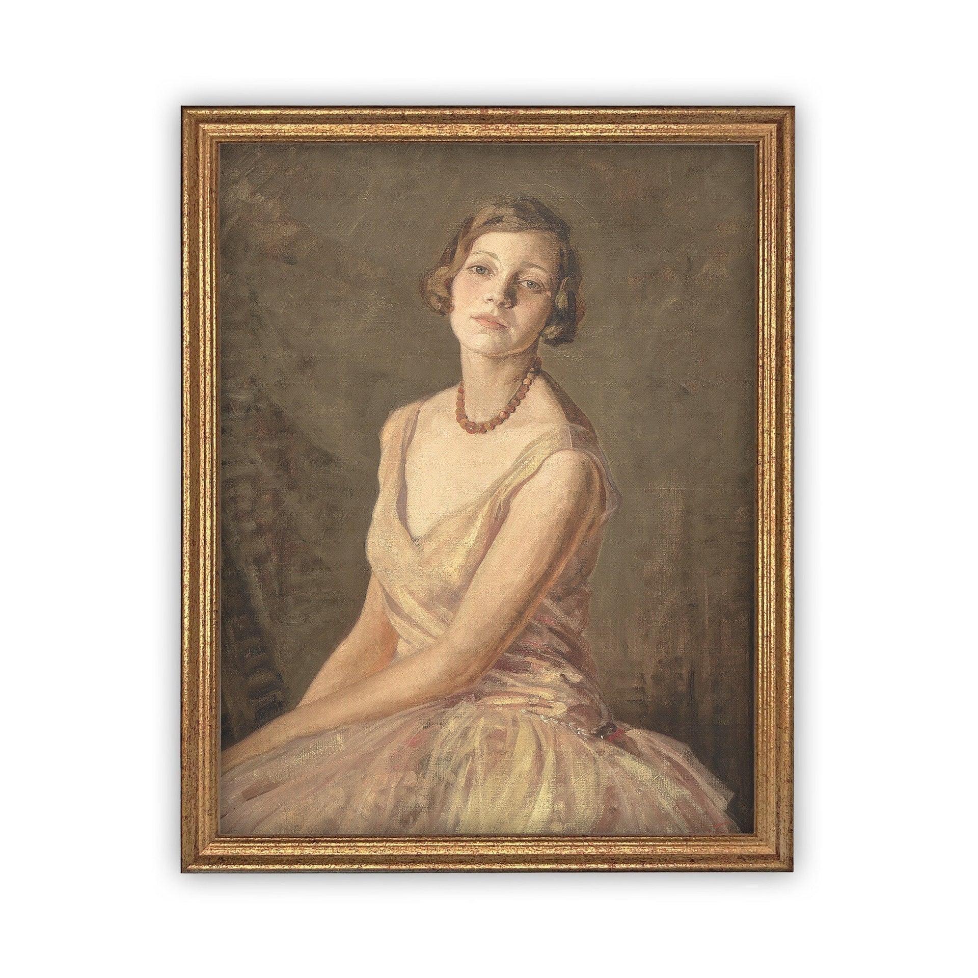 Vintage Framed Canvas Portrait of a Woman Art