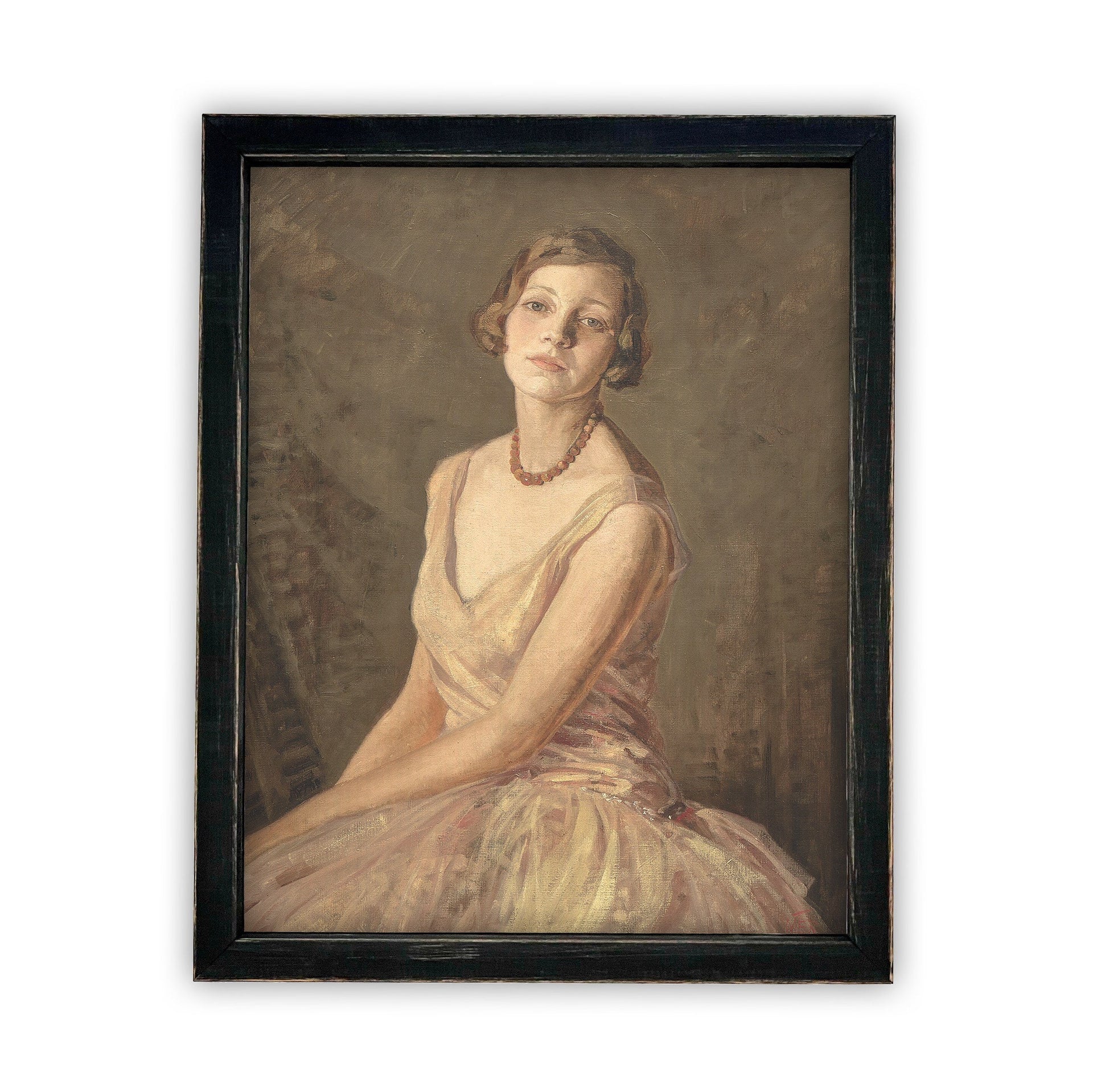 Vintage Framed Canvas Portrait of a Woman Art