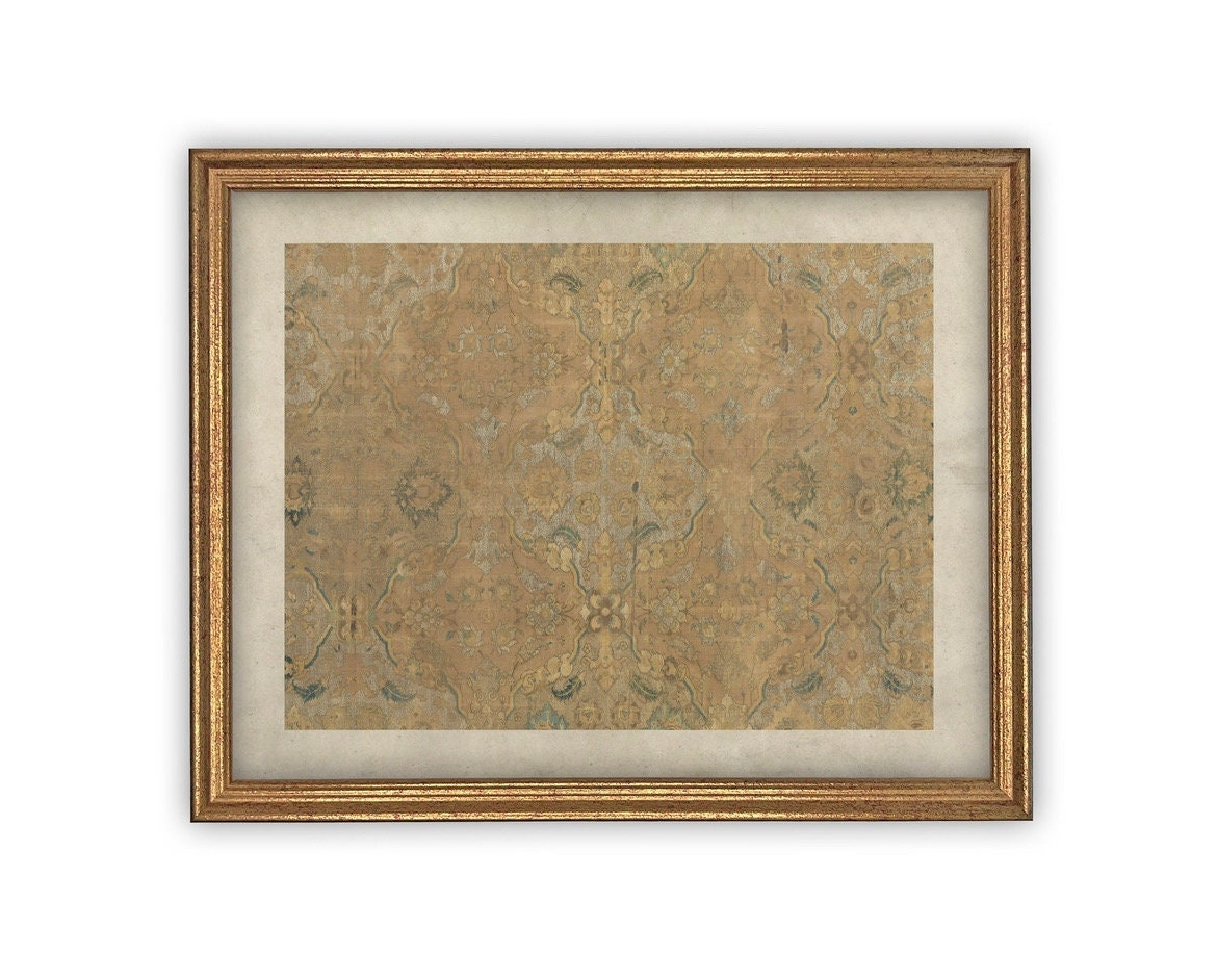 Vintage Framed Canvas Neutral Tapestry Art