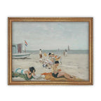 Vintage Framed Beach Scene Canvas Art