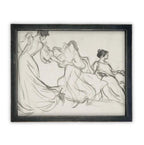 Vintage Framed Canvas Dancing Women Portrait