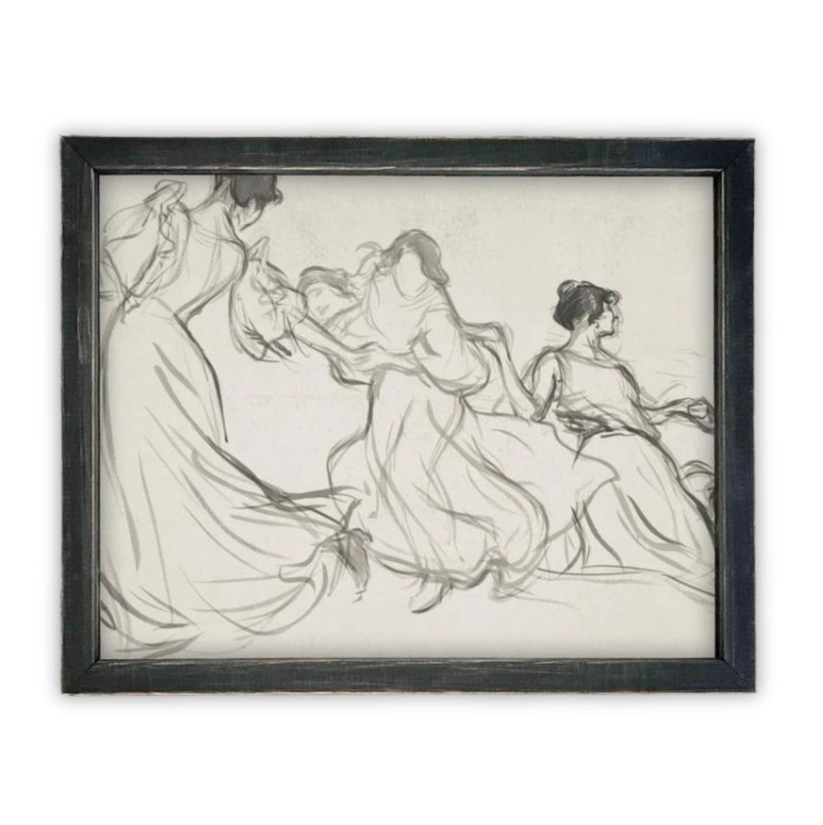 Vintage Framed Canvas Dancing Women Portrait
