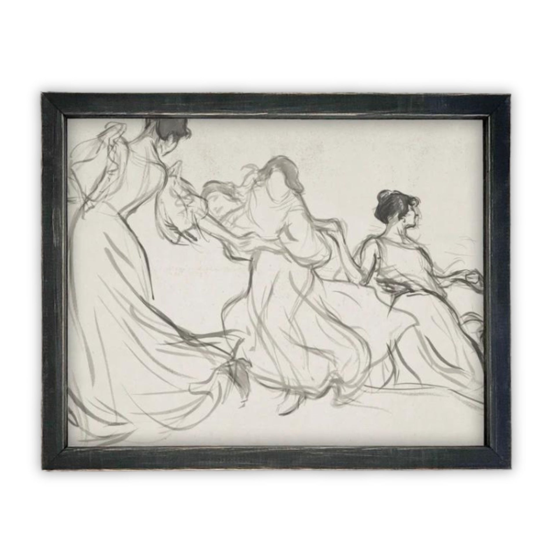 Vintage Framed Canvas Dancing Women Portrait
