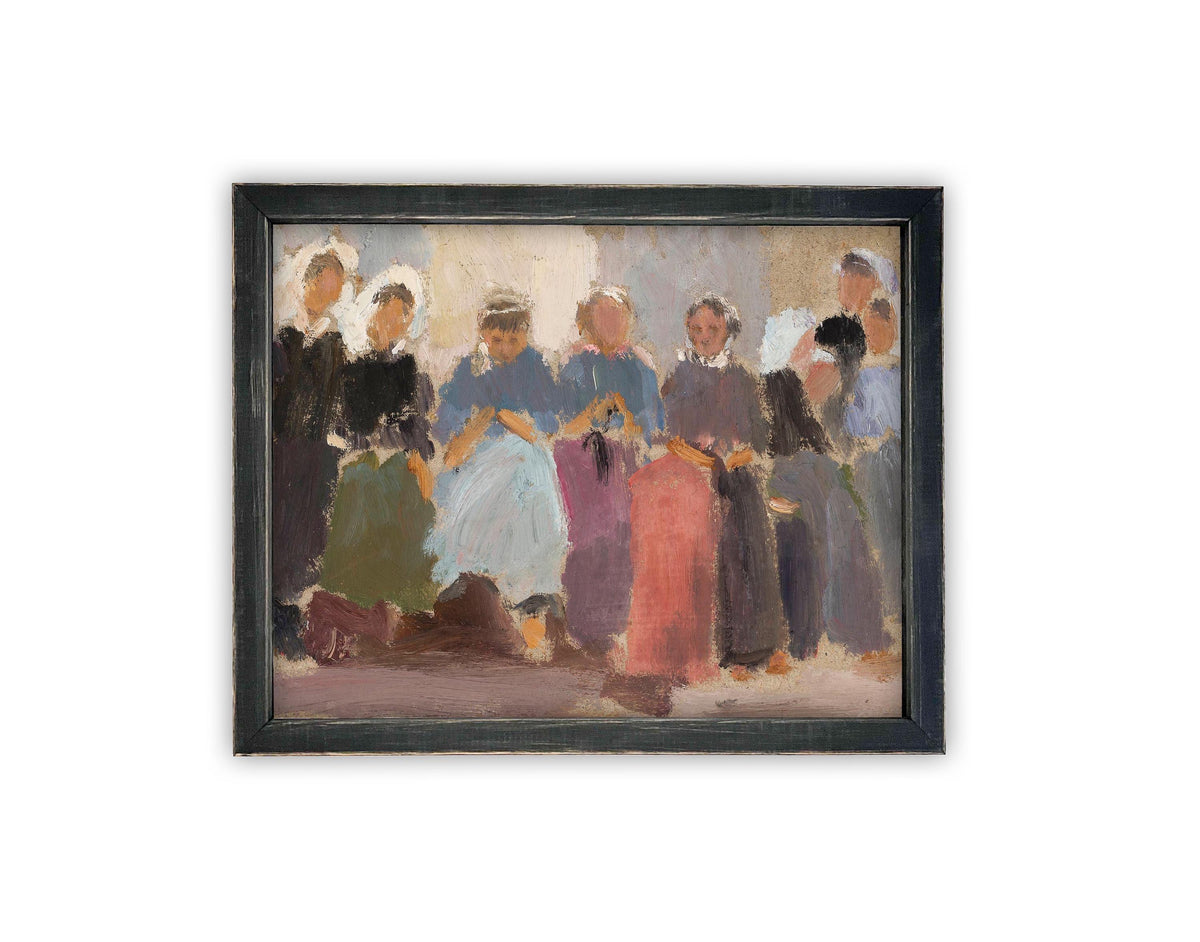 Vintage Framed Canvas Portrait of People Art