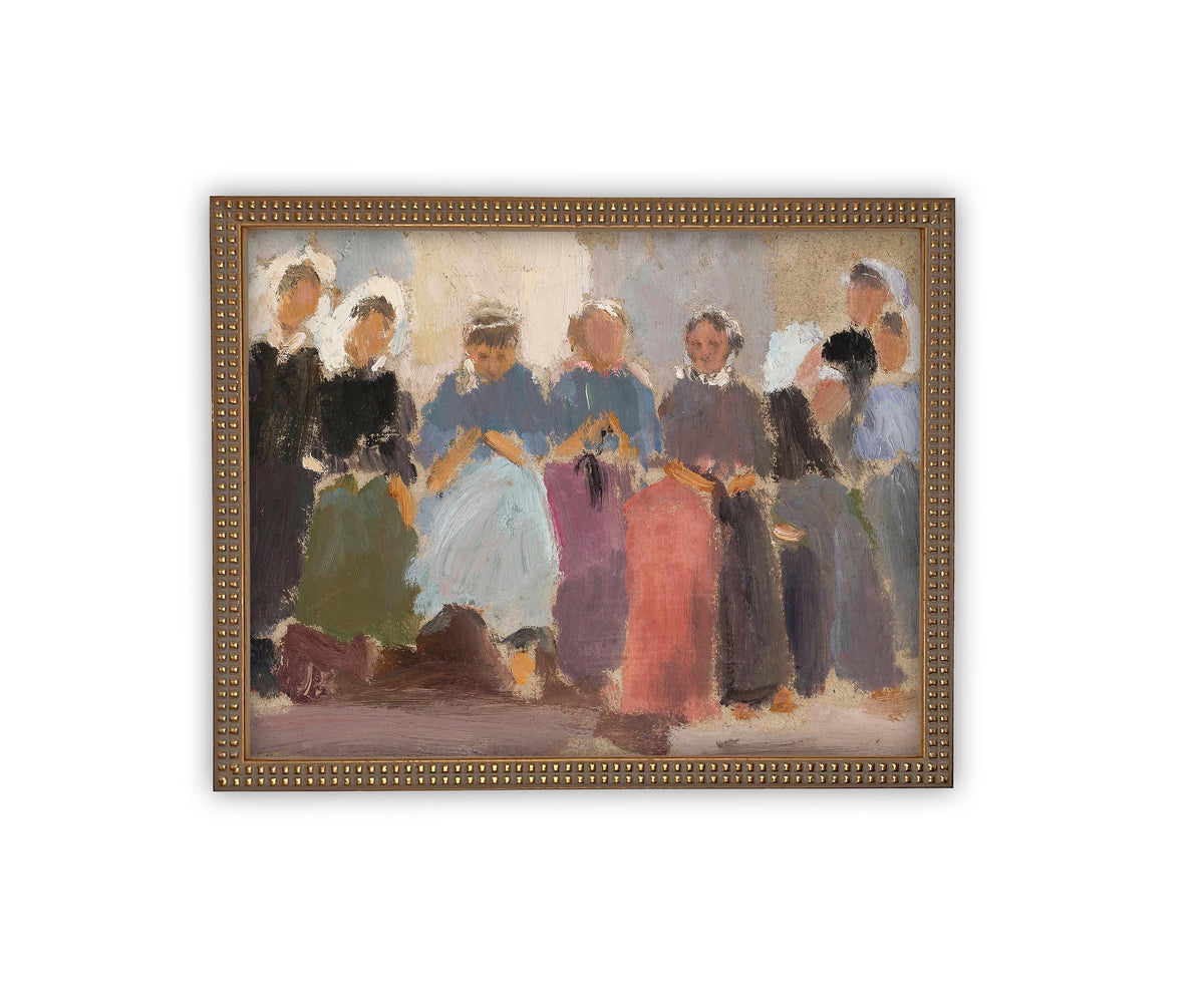 Vintage Framed Canvas Portrait of People Art