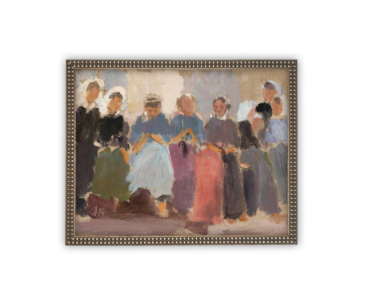 Vintage Framed Canvas Portrait of People Art