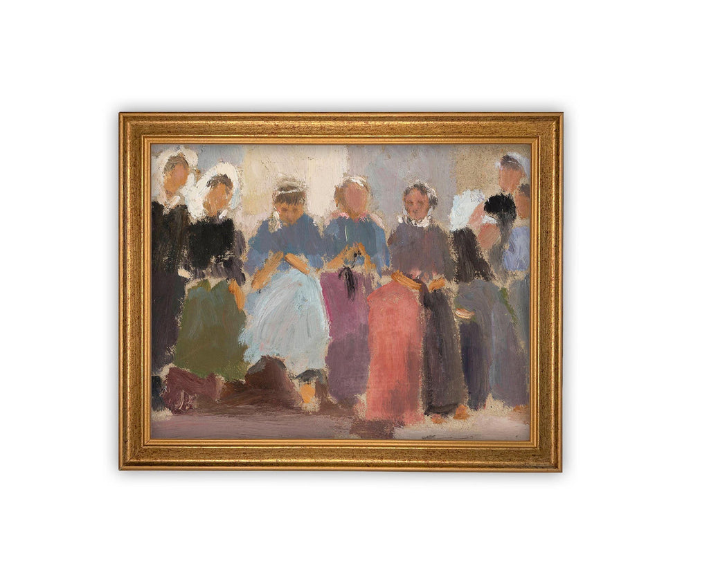 Vintage Framed Canvas Portrait of People Art