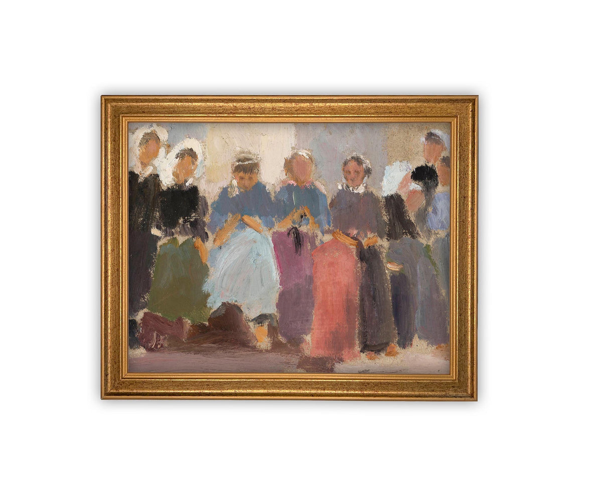 Vintage Framed Canvas Portrait of People Art