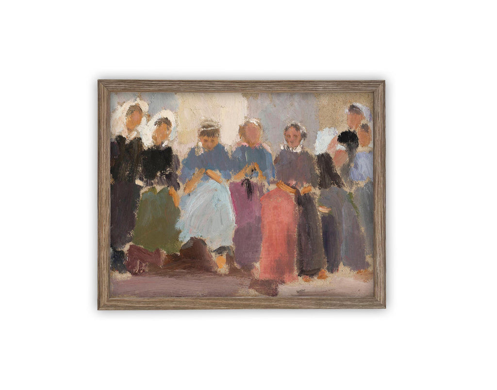 Vintage Framed Canvas Portrait of People Art