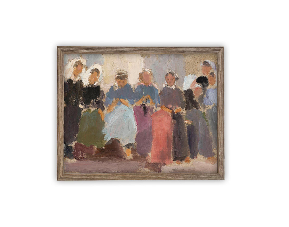 Vintage Framed Canvas Portrait of People Art