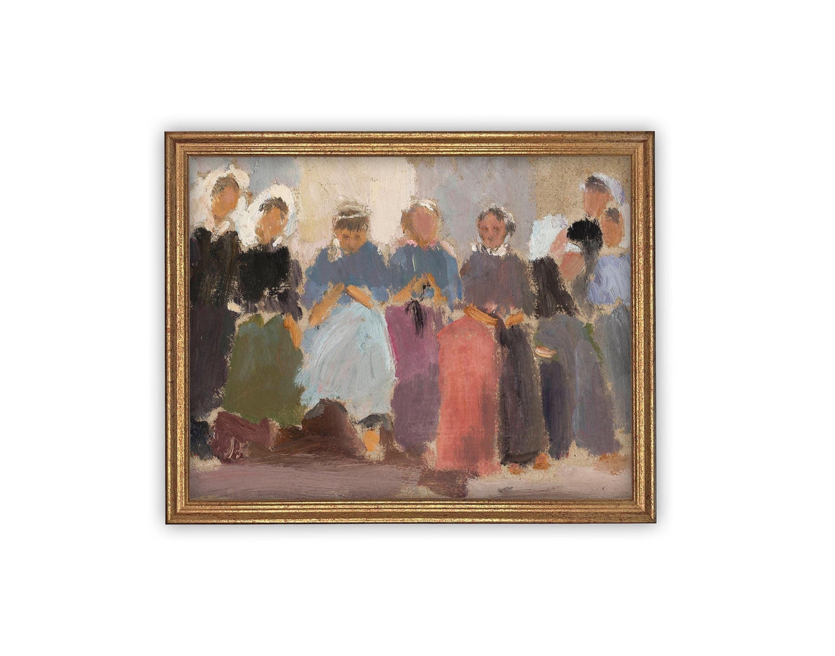 Vintage Framed Canvas Portrait of People Art