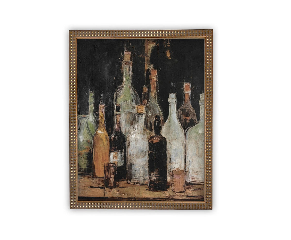 Vintage Framed Canvas Bottles Art